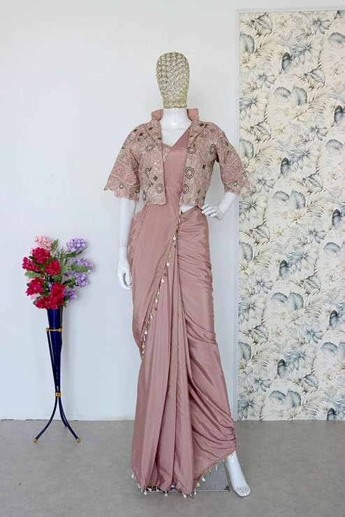 Lehenga Choli Indo-Western Draped Set For Womens And Girls Trending Embroidery Sequins work ready to wear saree with full koti Wedding Piech - Image 3